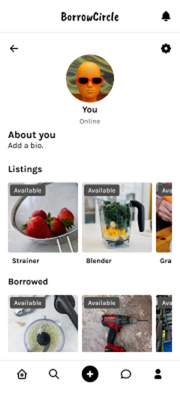 Earlier version of your own profile, with a list of borrowed items