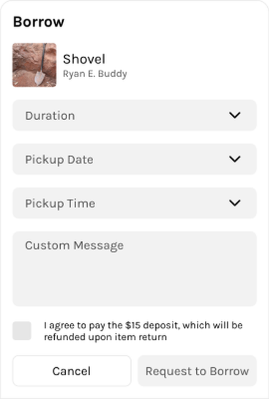 Earlier borrow form, with the deposit as a small checkbox above the buttons