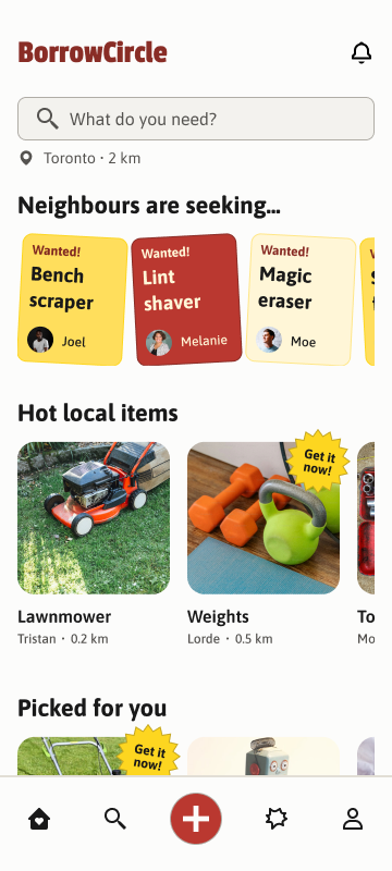 Home: "Wanted!" signs for what neighbours need, and hot items nearby