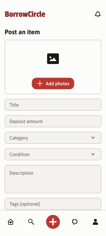 Post: add photos and details, with a deposit amount and condition