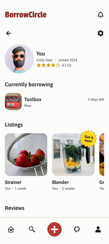 Profile: what you're borrowing, what you're lending, and your reviews