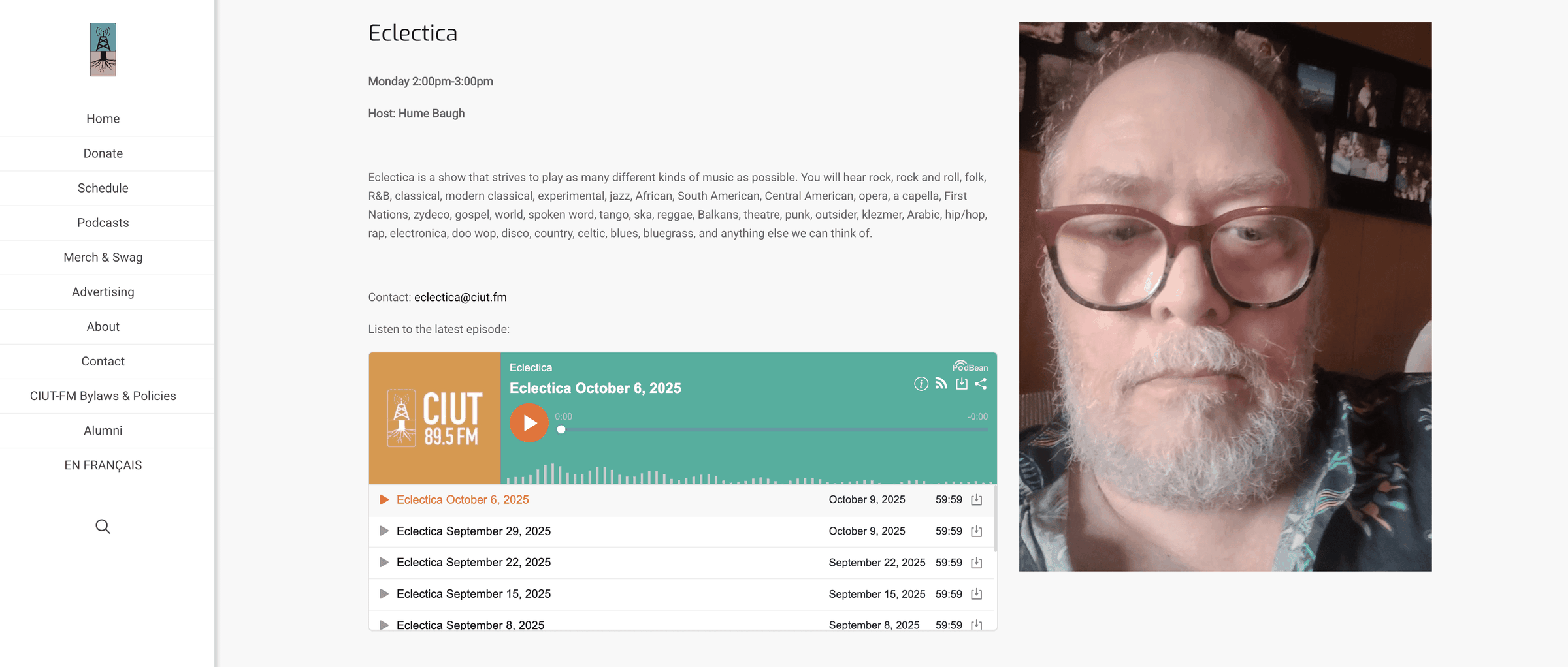 Show page: Eclectica, with a low-quality photo and no links